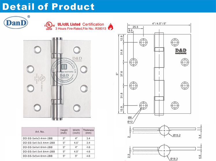 Bản lề cửa hạng nặng UL-DDSS006-FR-D và D Hardwrae