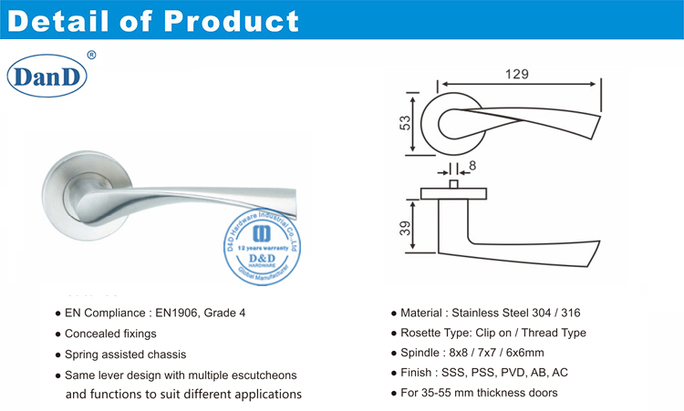 Phần cứng tay nắm cửa đòn bẩy bên ngoài-D và D