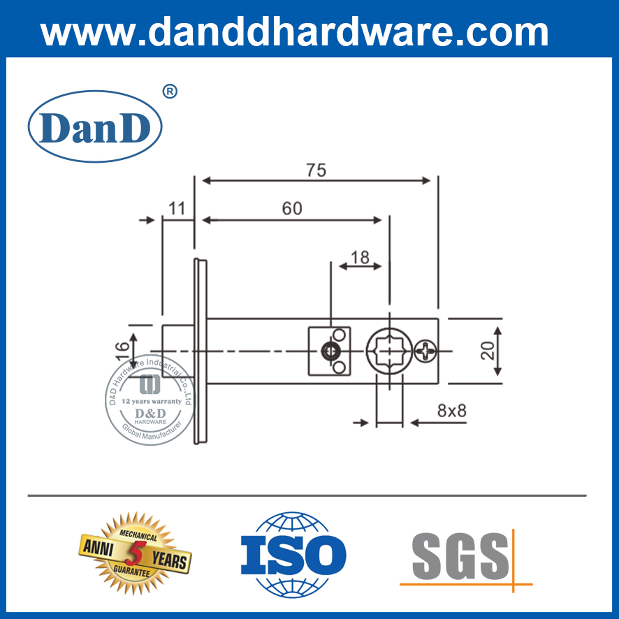 Đồng thau nguyên khối Người theo dõi An toàn Kiến trúc Hình ống Chốt cho Khóa cửa nội thất Door-DDML036