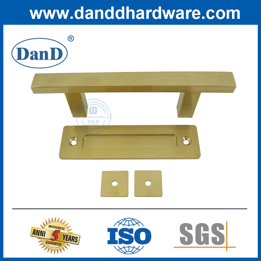 Bộ tay nắm phần cứng cửa trượt bằng đồng thau Satin Thép không gỉ màu vàng bên ngoài-DDBD103