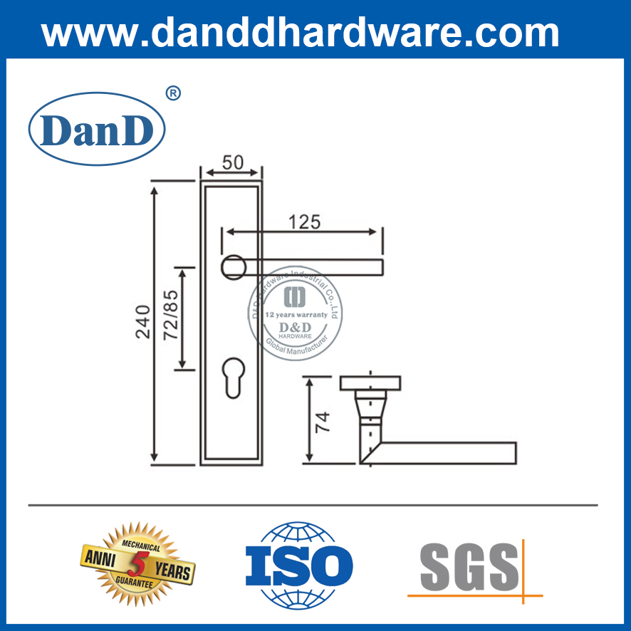Tay nắm đòn bẩy bằng thép không gỉ 304 có tấm-DDLP001