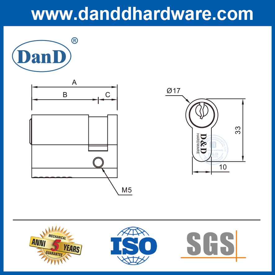 Khóa cửa xi lanh nửa xi lanh 45mm bằng đồng thau nguyên khối Các loại xi lanh khóa Euro-DDLC010