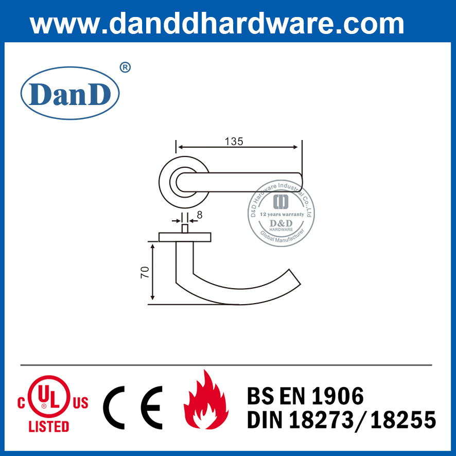 Tay nắm cửa chống cháy bằng thép không gỉ 304 CE Class 4 có hoa hồng tròn-DDTH011