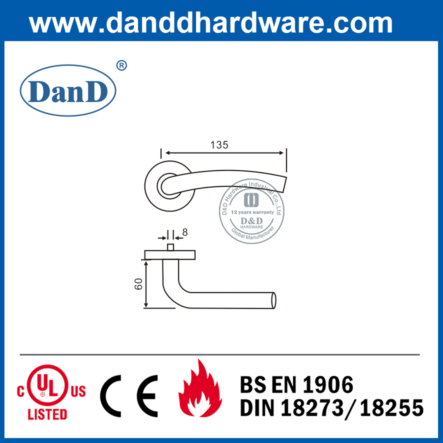 Tay nắm cửa sắt thép không gỉ 304 CE Loại 4 chống cháy-DDTH006