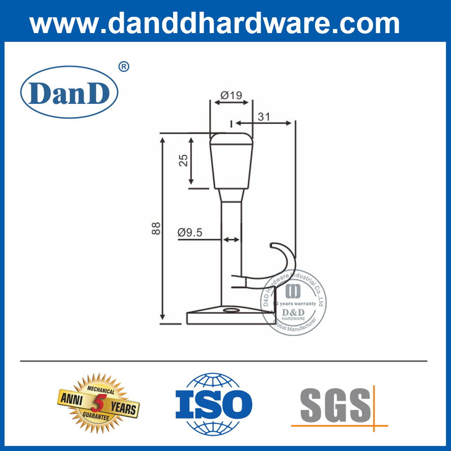 Chặn tường Chrome đánh bóng có móc chặn cửa bằng hợp kim kẽm-DDDS020