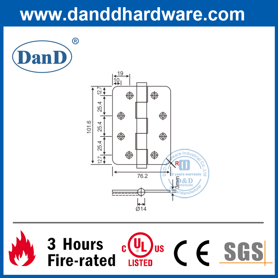 Bản lề góc tròn inox 304 cho cửa kim loại- DDSS006
