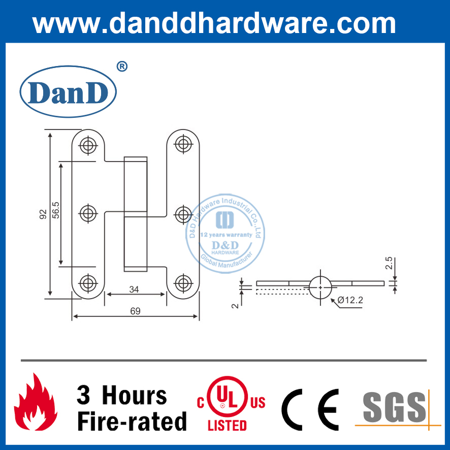 Bản lề chữ H góc tròn bằng thép không gỉ 201 cho cửa bên trong- DDSS019