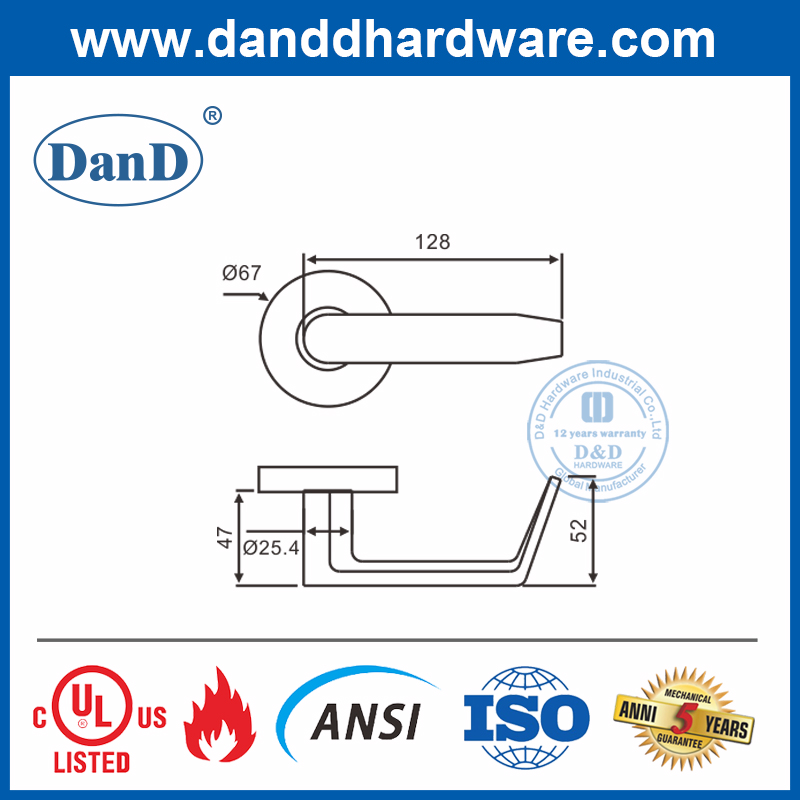 Tay nắm cửa đòn bẩy rắn màu bạc nặng SUS304-DDAH002
