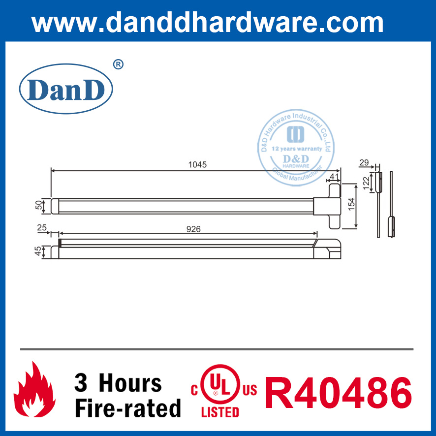 Thanh cửa hoảng loạn bằng thép không gỉ ANSI được xếp hạng chống cháy của UL-DDPD006