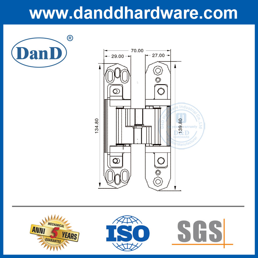 Bản lề điều chỉnh 180 độ Bản lề bằng thép không gỉ Bản lề ẩn 3D trung bình cho cửa gỗ xoay-DDCH012