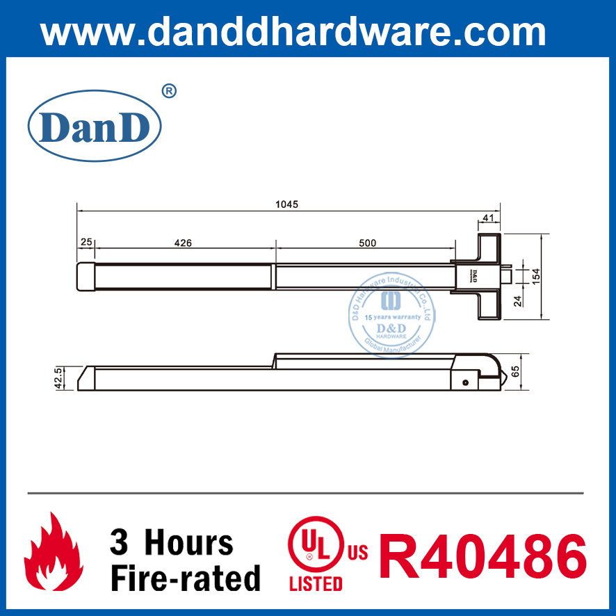 UL 10C Cửa thoát hiểm khẩn cấp 3 giờ được xếp hạng chống cháy Thanh đẩy hoảng loạn bằng thép không gỉ-DDPD003