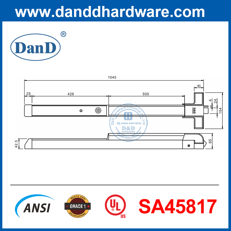 Thanh đẩy hoảng loạn thoát hiểm UL bằng thép Thanh đẩy hoảng loạn thoát hiểm khẩn cấp có chức năng báo động-DDPD029