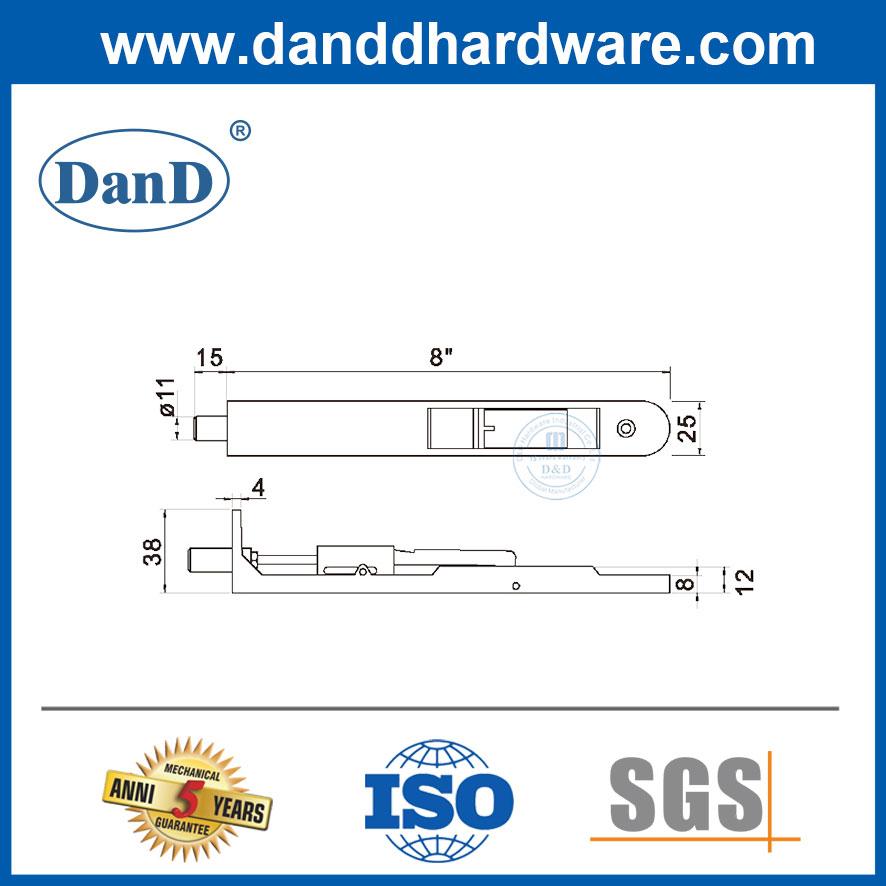 Chốt cửa góc tròn bằng đồng cổ 8 inch bằng thép không gỉ-DDDB030