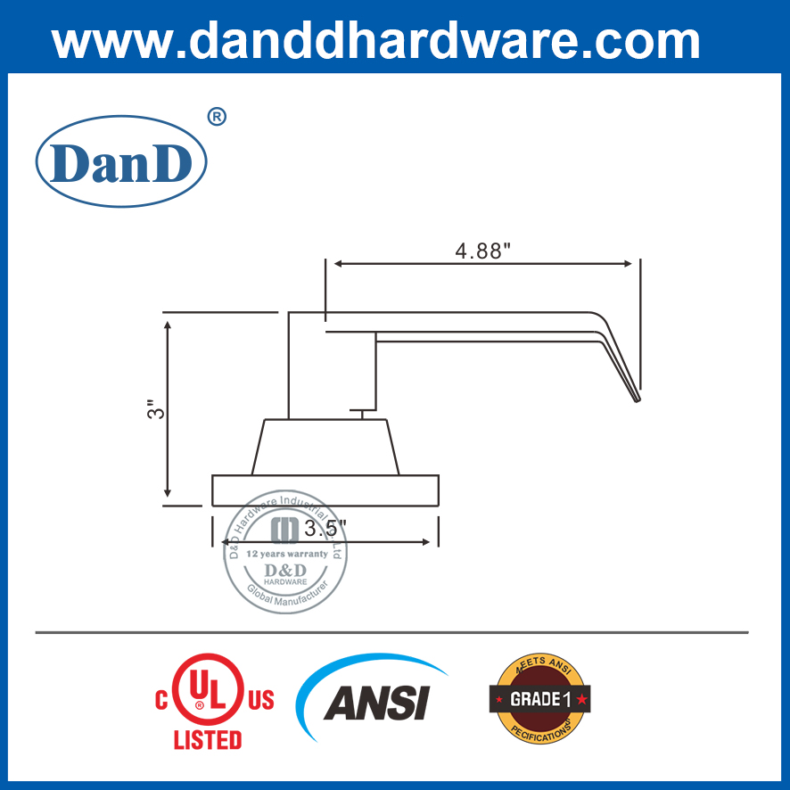 Bộ khóa hình ống đòn bẩy hợp kim kẽm loại 1 ANSI cho cửa kim loại-DDLK009