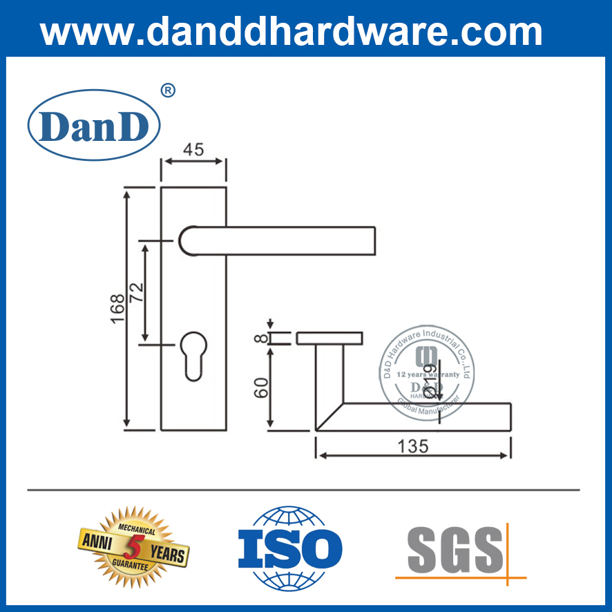 Tay cầm đòn bẩy giảm nhẹ cửa ngoài bằng thép không gỉ có tấm-DDTP009