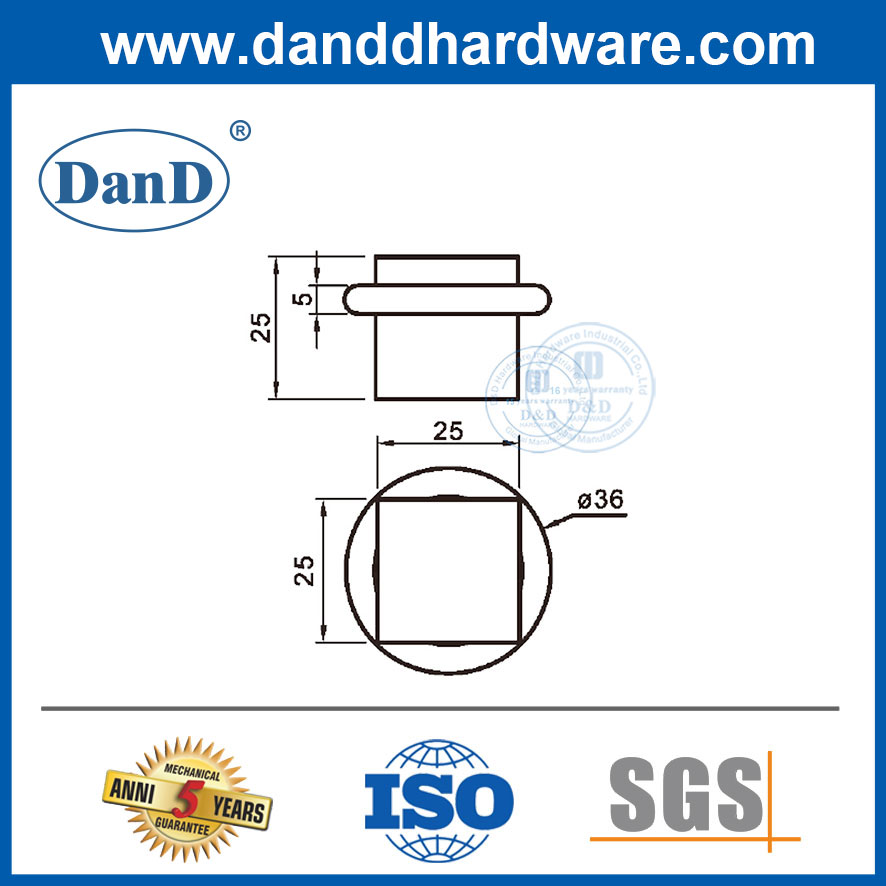 Tầng chặn cửa hình vuông nhỏ bằng thép không gỉ cho cửa gỗ-DDDS050