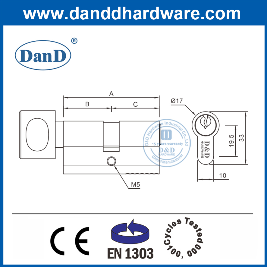 EN1303 Xi lanh khóa mộng hồ sơ Euro Xi lanh khóa cửa bằng đồng thau nguyên khối- DDLC001-70mm-SN