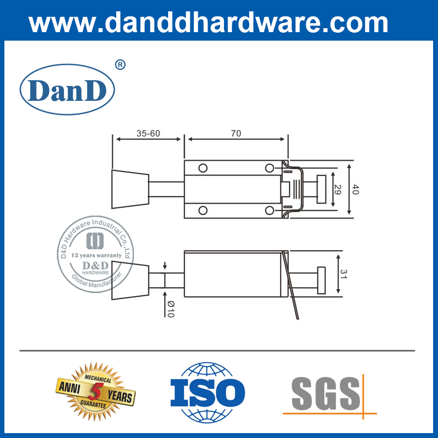 Chặn cửa hiện đại bằng thép không gỉ Chân lò xo vận hành bằng kim loại cho cửa gỗ-DDDS035