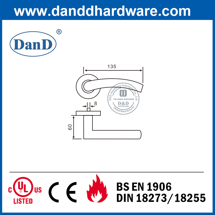 BS EN1906 SUS304 Tay cầm đòn bẩy cửa hoa hồng tròn chống cháy riêng tư-DDTH008
