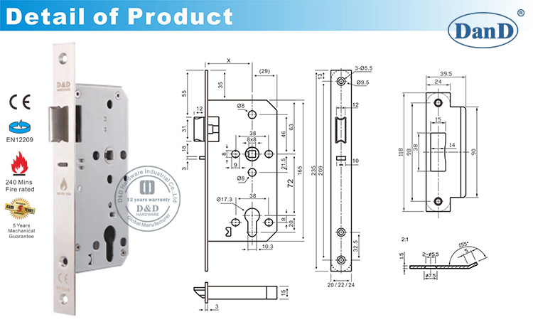 Phần cứng khóa chốt đêm CE EN12209-D và D