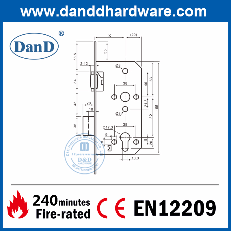 Khóa cửa chết bằng thép không gỉ 304 Euro phong cách Euro-DDML010