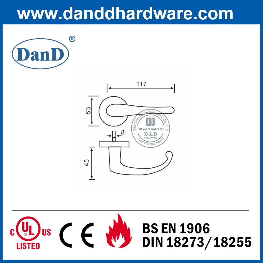 Tay nắm đòn bẩy bằng thép không gỉ 304 màu bạc cho cửa gỗ-DDSH005