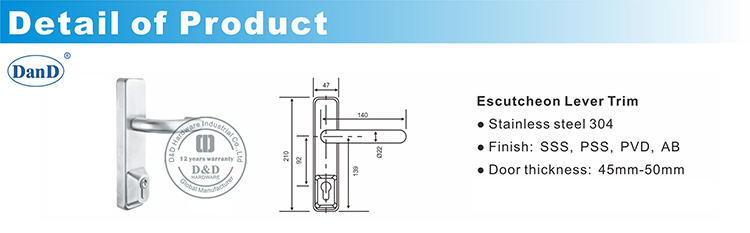 Cửa thoát hiểm khẩn cấp với phần cứng Escutcheon Lever Trim-D và D