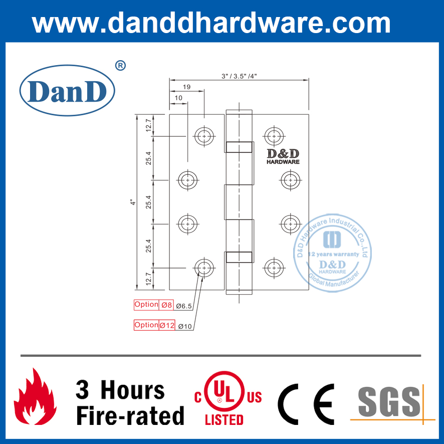 Bản lề cửa chống cháy bằng thép không gỉ 304 Matt Black-DDSS001-4x3x3