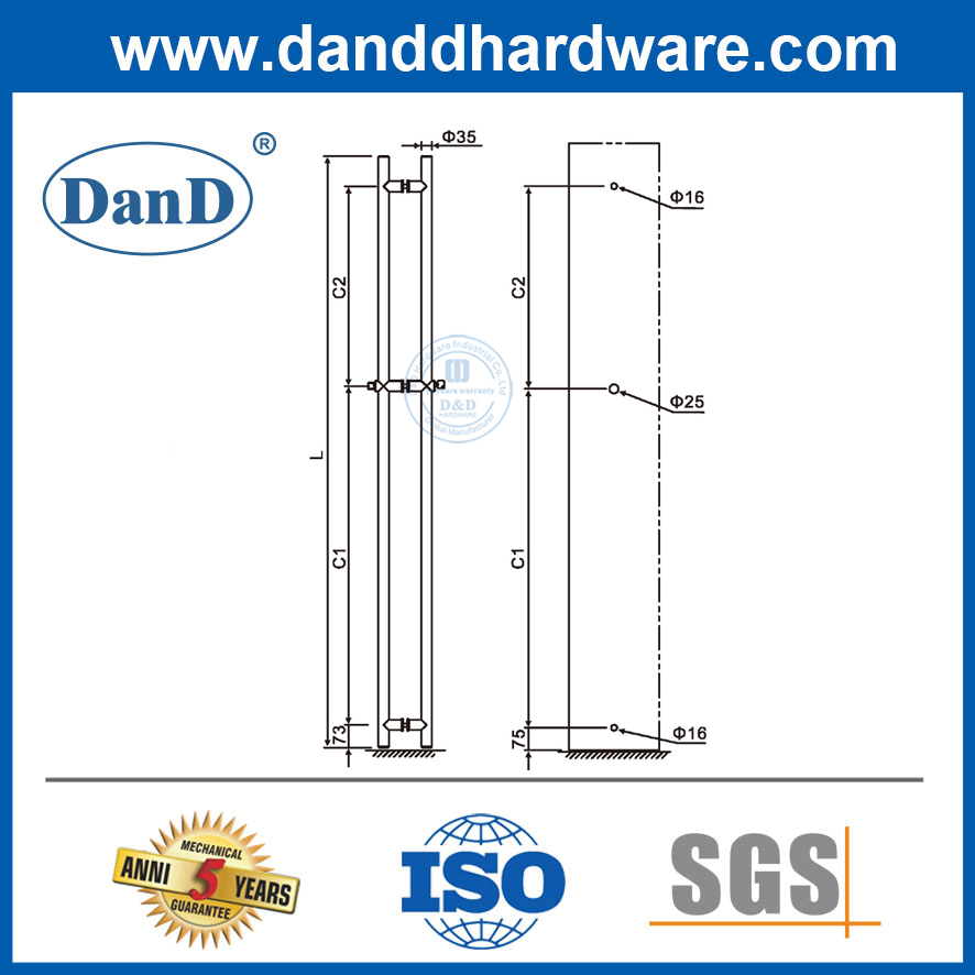 Phần cứng bằng kính Tay nắm cửa kính lớn bằng thép không gỉ có khóa Nhà cung cấp-DDPH040
