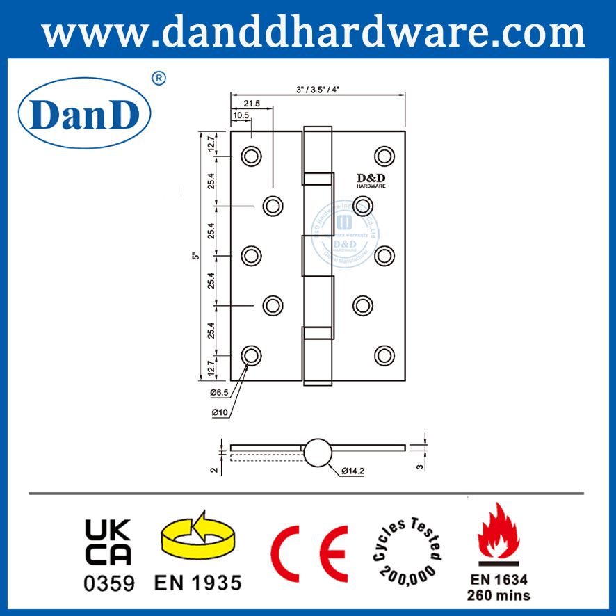 Bản lề cửa chống cháy thương mại bằng thép không gỉ Bản lề cửa 5 inch CE-DDSS001-CE
