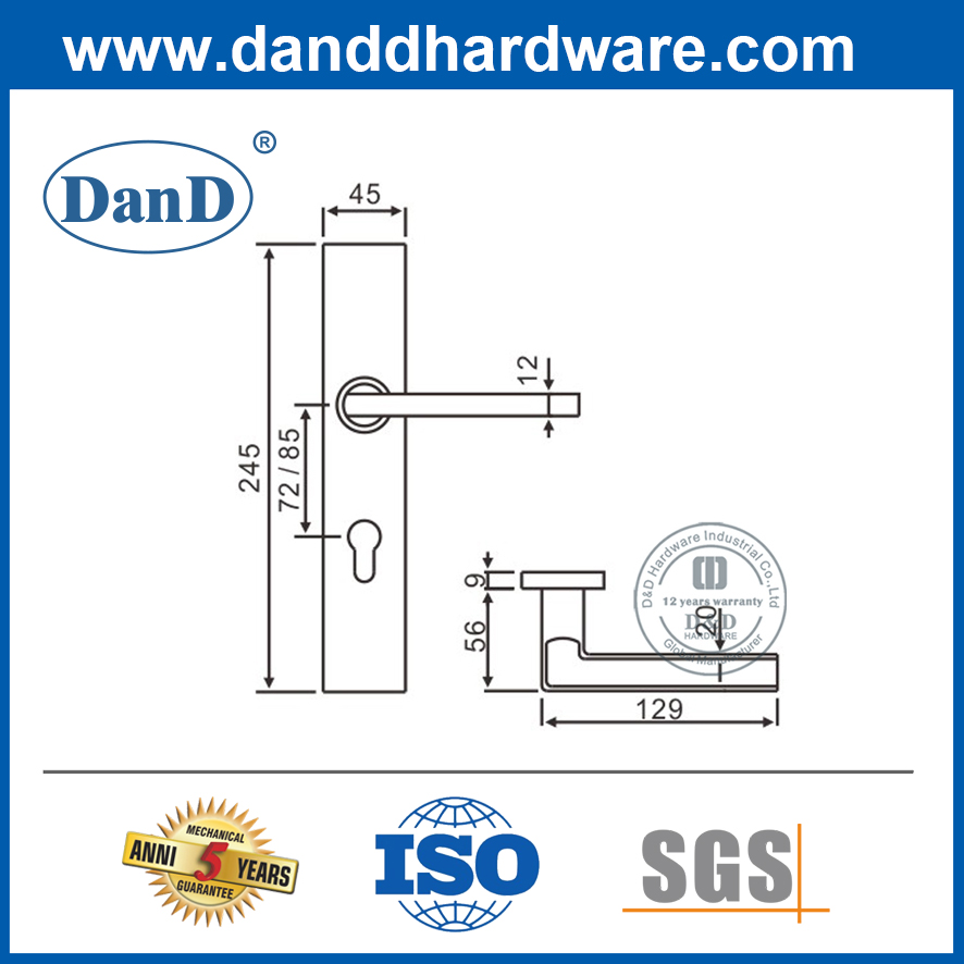  Tay nắm cửa có lỗ khóa bằng thép không gỉ có tấm ốp lưng dài-DDTP007