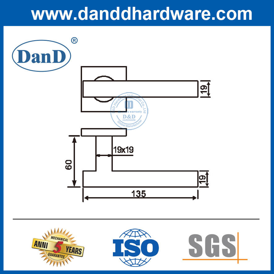Tay nắm cửa màu bạc Satin Tay nắm cửa hình vuông bằng thép không gỉ-DDTH046