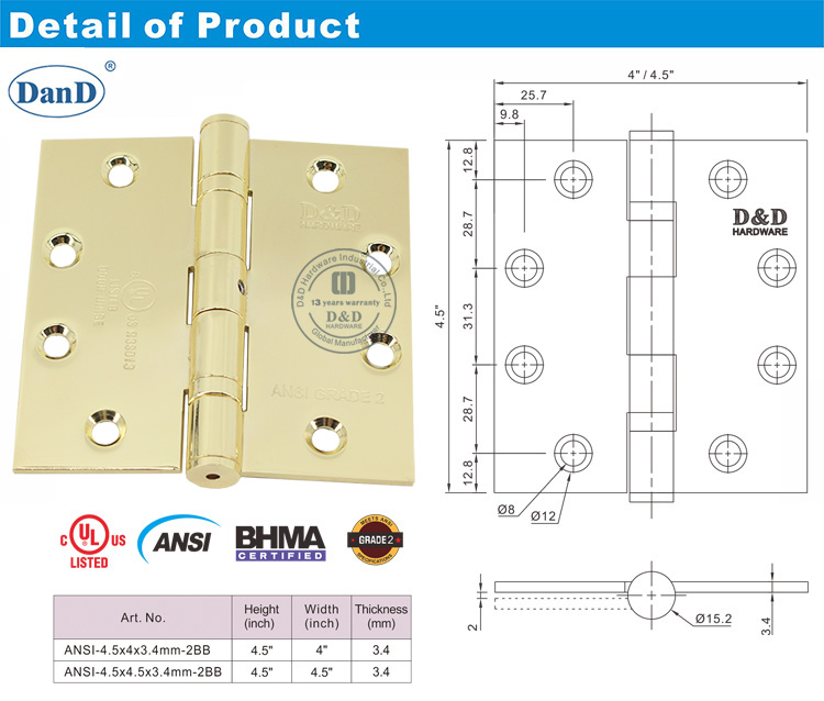 Bản lề cửa ngoài ANSI cấp 2