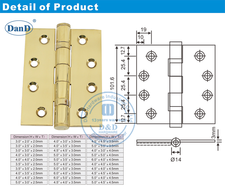 Bản lề cửa đồng thau đ&aacute;nh b&oacute;ng-DDSS001