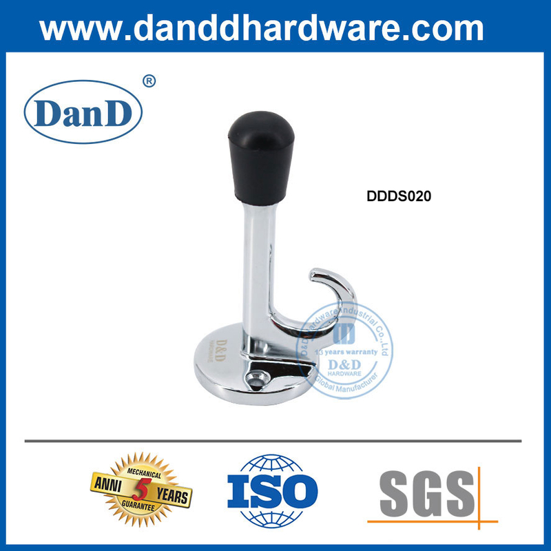 Chặn tường Chrome đánh bóng có móc chặn cửa bằng hợp kim kẽm-DDDS020
