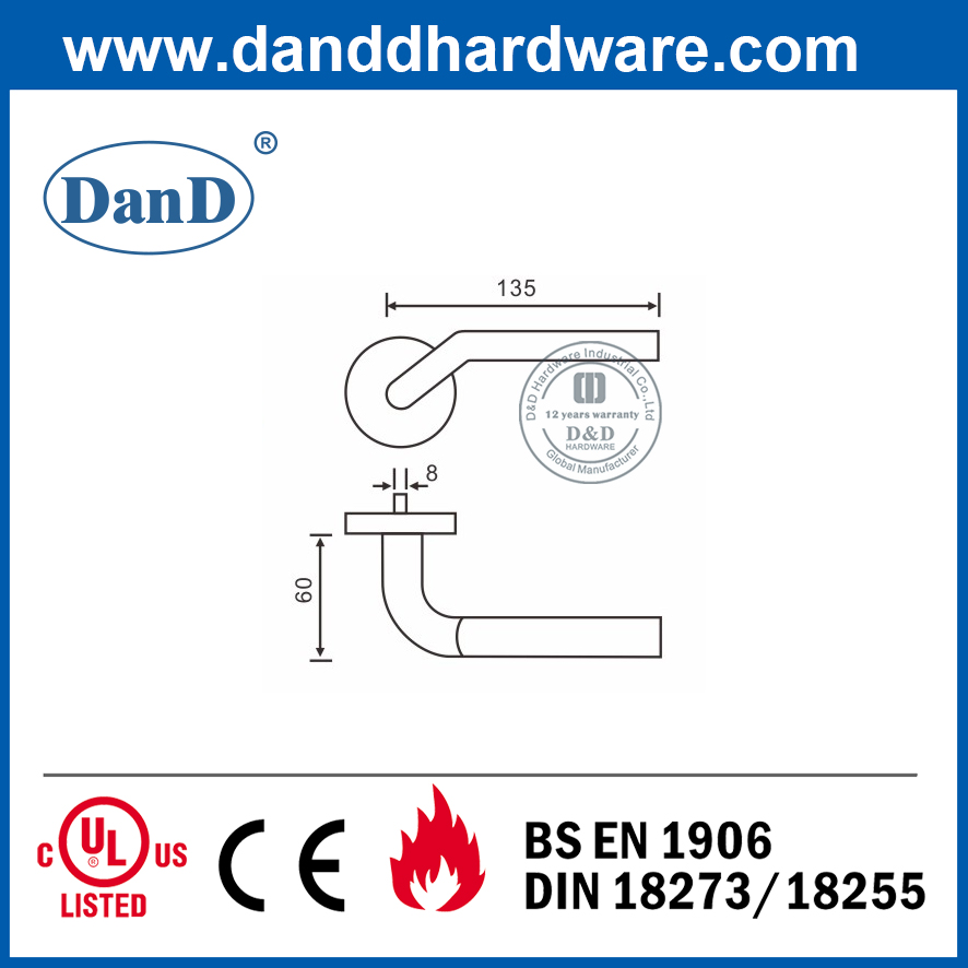 Tay nắm cửa an ninh thiết kế tùy chỉnh cấp 304 cho cửa kim loại-DDTH015