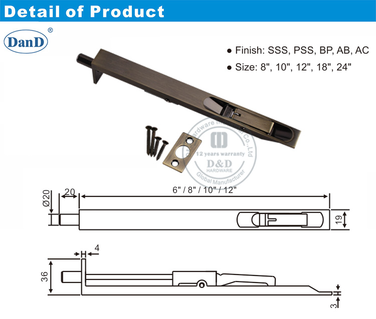 Phần cứng cửa Bolt-D và D bằng đồng cổ