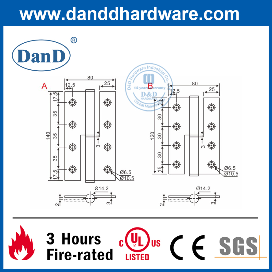 Bản lề lắp cửa thương mại bằng thép không gỉ 316- DDSS028-B