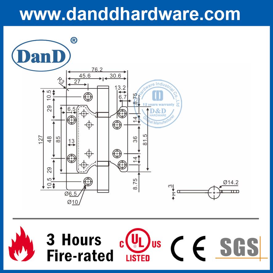 Bản lề phẳng bằng thép không gỉ 201 cho cửa gỗ-DDSS026