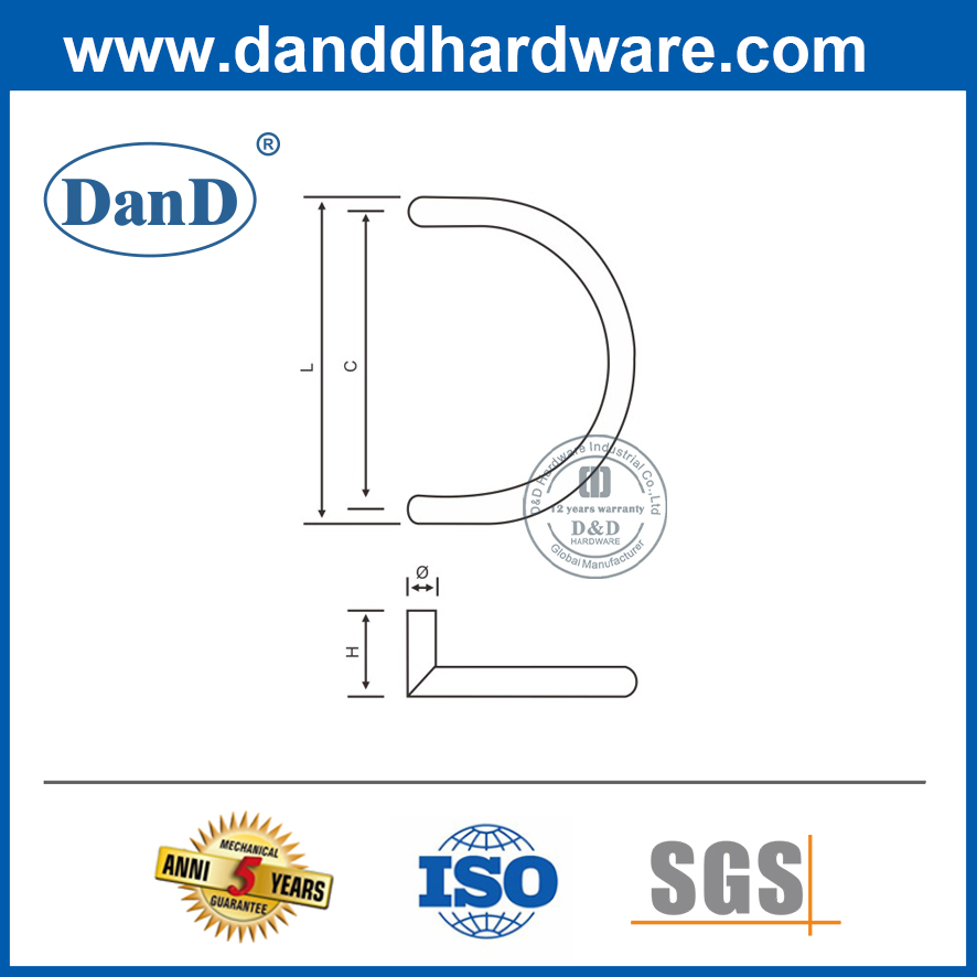 Tay nắm kéo hình chữ C bằng thép không gỉ 304 cho cửa thương mại-DDPH003