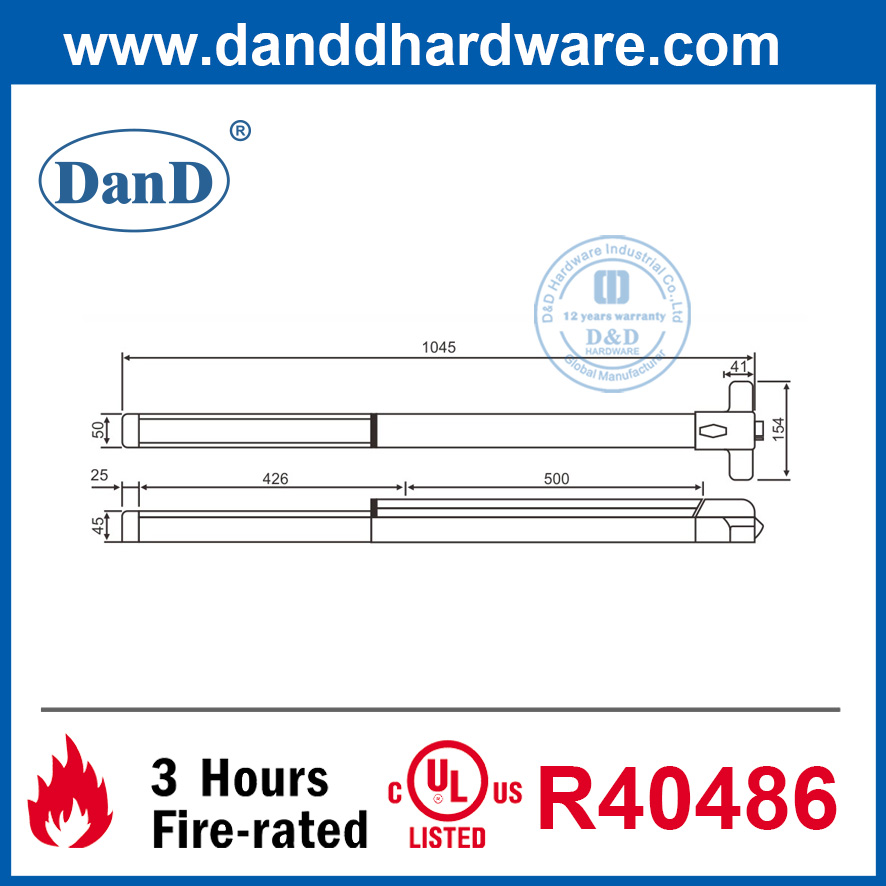 Thiết bị thoát hiểm hoảng loạn thanh đẩy vành SS304 với tính năng Dogging-DDPD007