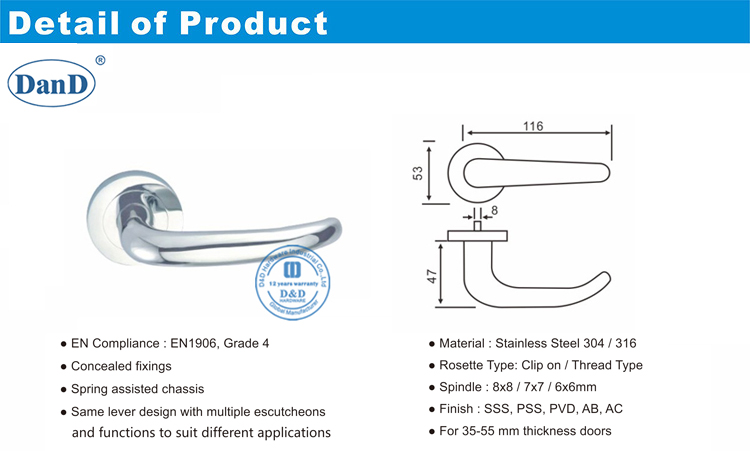 Phần cứng cửa đi bên ngoài Lever-D và D