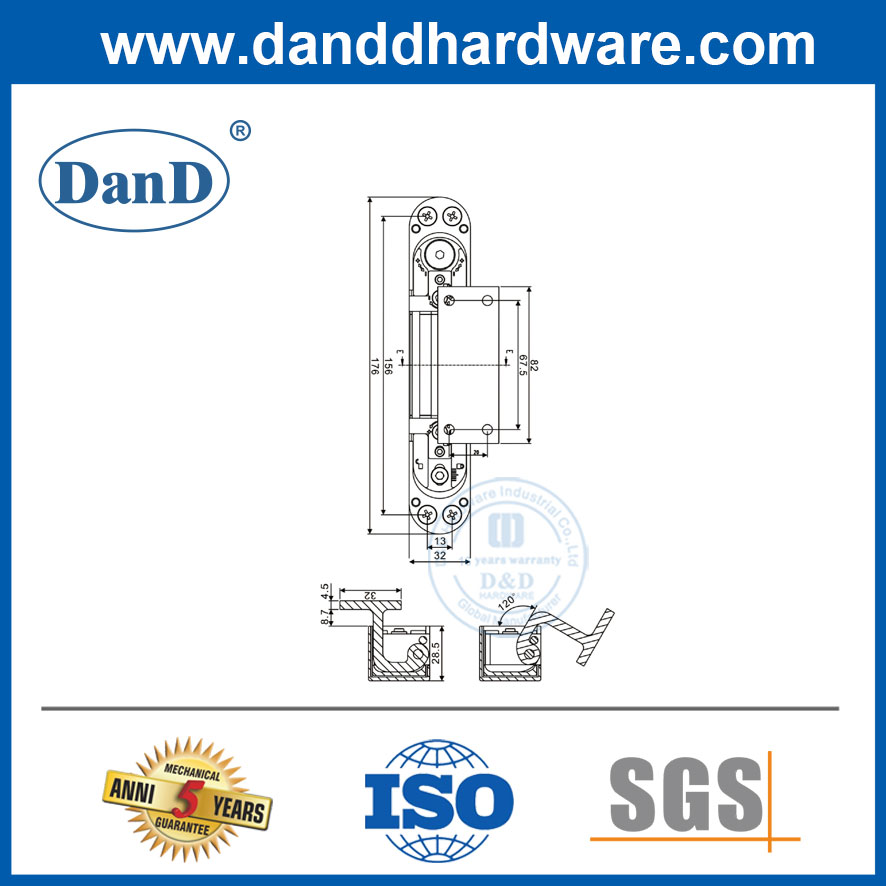Bản lề giấu có thể điều chỉnh bằng hợp kim kẽm Bản lề cửa giấu bằng nhôm-DDCH017