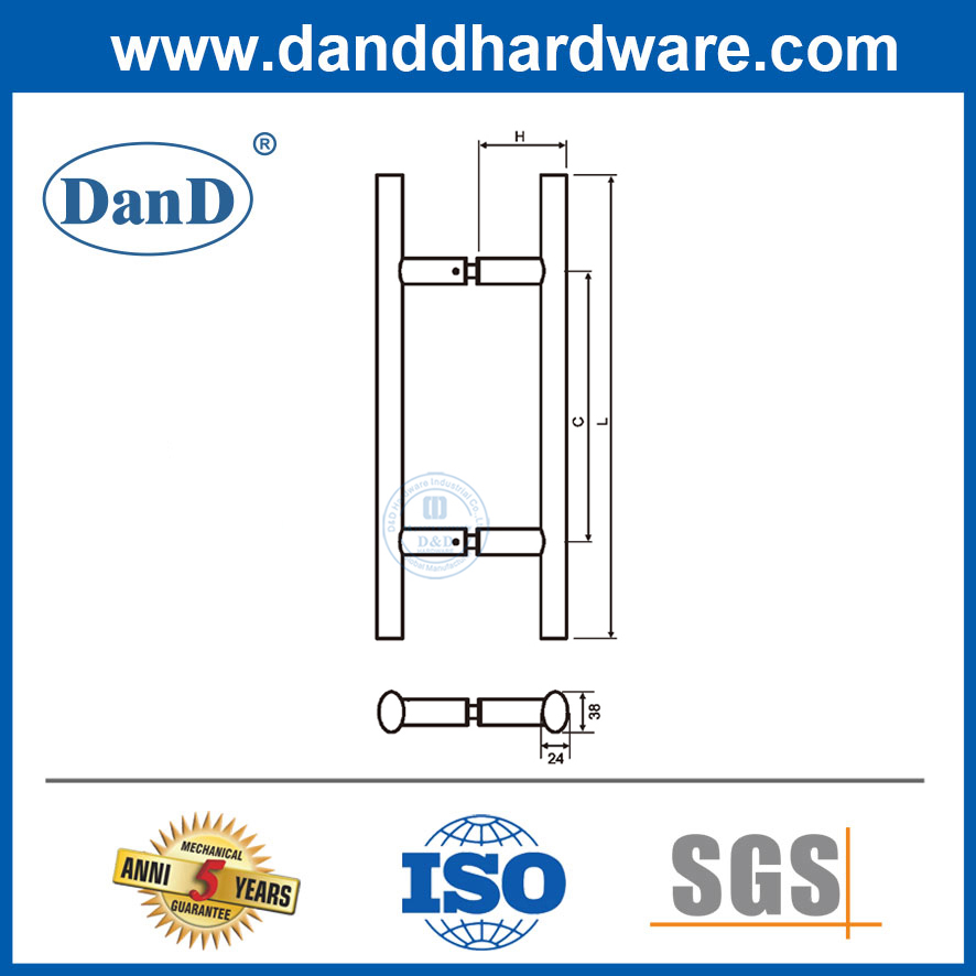 Tay nắm cửa kính hiện đại kéo hình bầu dục chữ T bằng thép không gỉ cho cửa-DDPH037