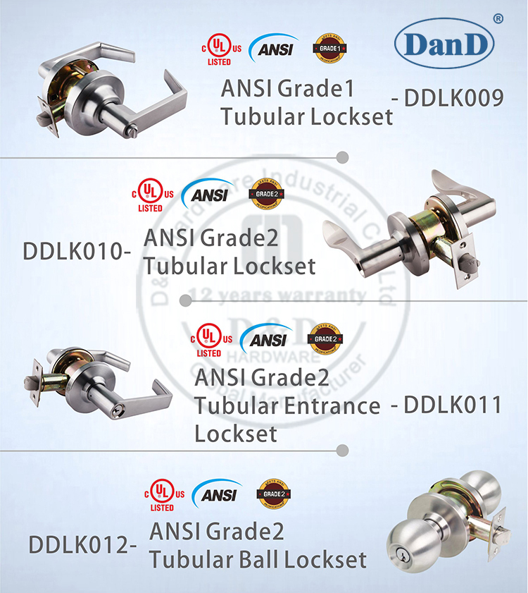 Phần cứng ổ khóa hình ống ANSI-D và D