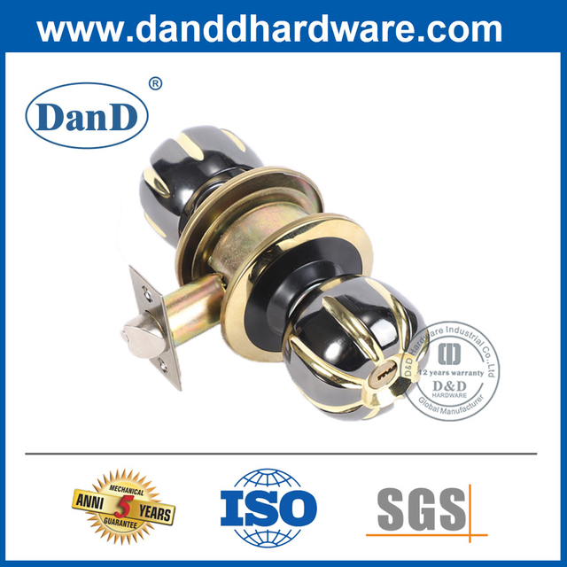 Khóa cửa hình trụ hợp kim kẽm màu đen và vàng-DDLK058