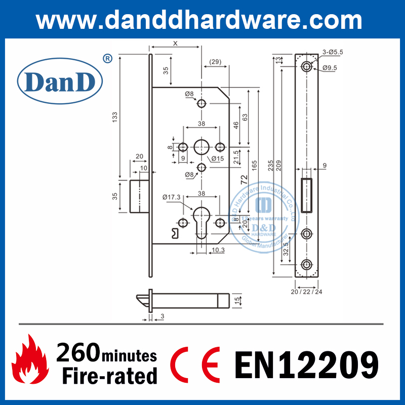 SS304 CE Khóa chốt định mức chống cháy tốt nhất cho cửa gỗ-DDML013