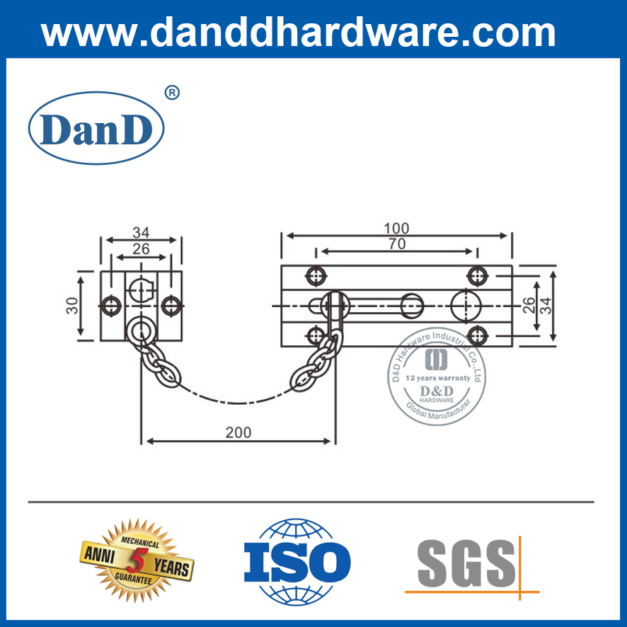 Khóa xích cửa trước Khóa xích thép không gỉ cho Door-DDG010