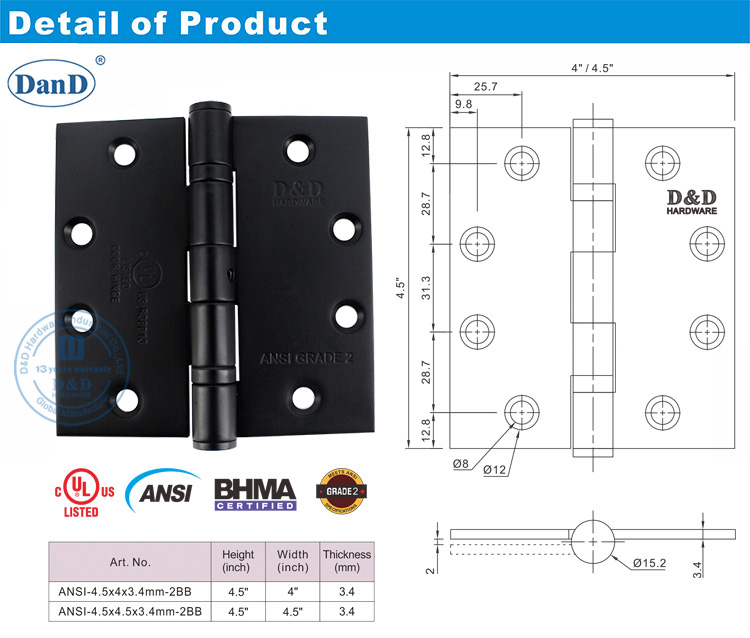Bản lề cửa đen cấp 2 ANSI