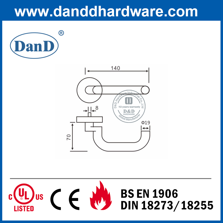 Tay cầm đòn bẩy cửa chống cháy hiện đại bằng thép không gỉ 304 phong cách châu Âu-DDTH024